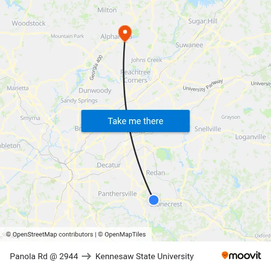 Panola Rd @ 2944 to Kennesaw State University map