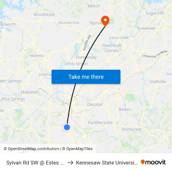 Sylvan Rd SW @ Estes Dr to Kennesaw State University map