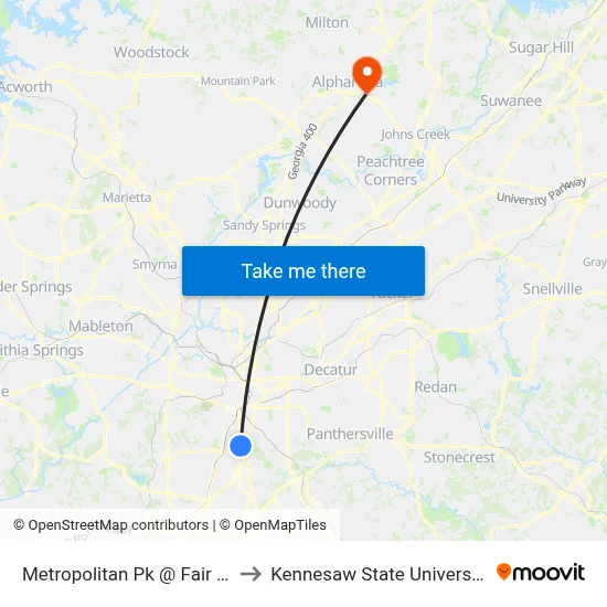 Metropolitan Pk @ Fair Dr to Kennesaw State University map