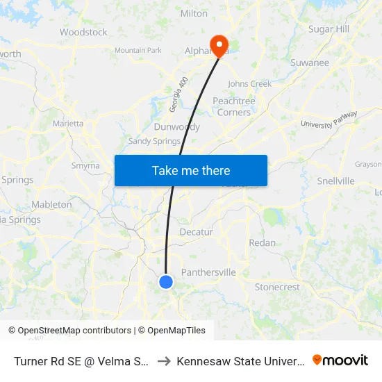Turner Rd SE @ Velma St SE to Kennesaw State University map