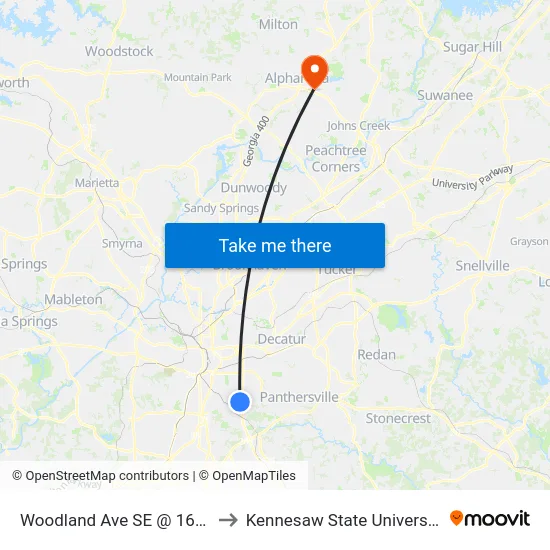Woodland Ave SE @ 1608 to Kennesaw State University map