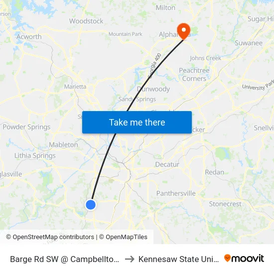 Barge Rd SW @ Campbellton Rd SW to Kennesaw State University map