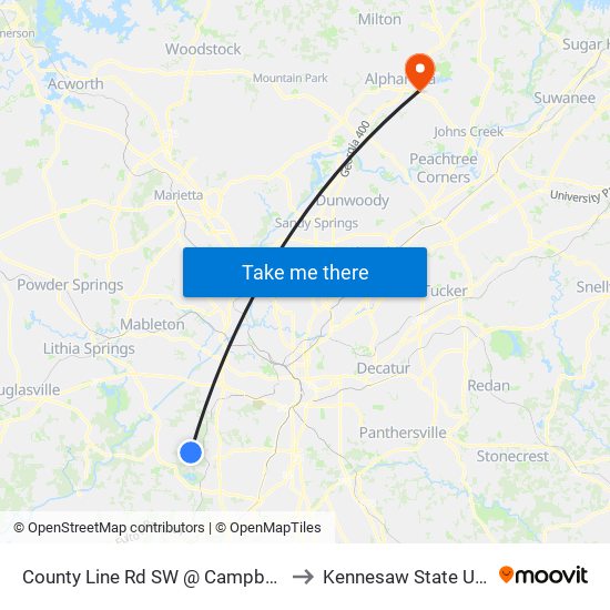 County Line Rd SW @ Campbellton Rd SW to Kennesaw State University map