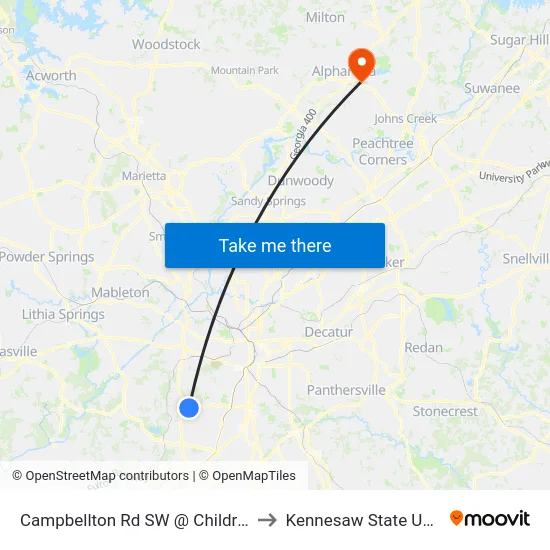 Campbellton Rd SW @ Childress Dr SW to Kennesaw State University map