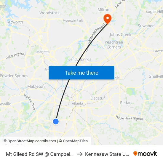 Mt Gilead Rd SW @ Campbellton Rd SW to Kennesaw State University map