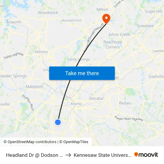 Headland Dr @ Dodson Dr to Kennesaw State University map