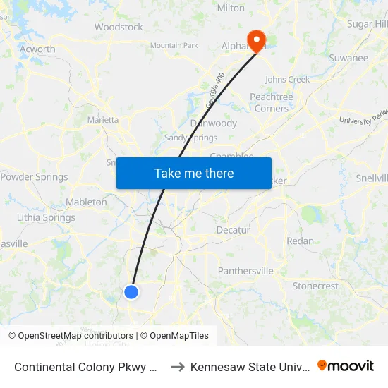 Continental Colony Pkwy @ 3033 to Kennesaw State University map
