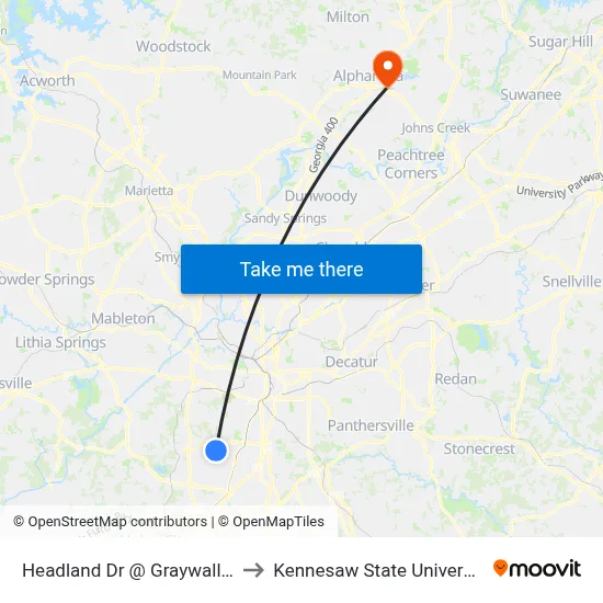 Headland Dr @ Graywall St to Kennesaw State University map
