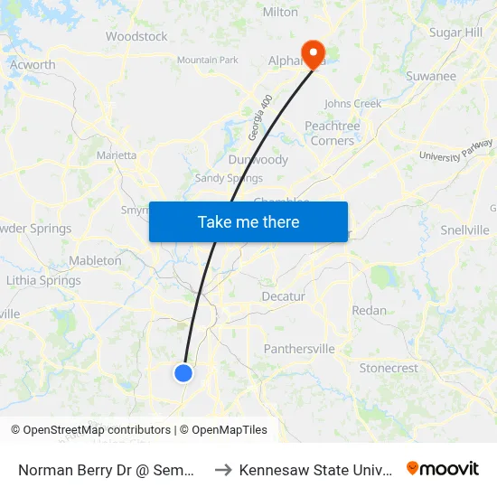 Norman Berry Dr @ Semmes St to Kennesaw State University map