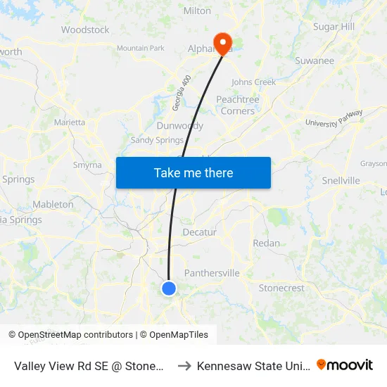 Valley View Rd SE @ Stonewall Dr SE to Kennesaw State University map