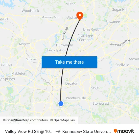 Valley View Rd SE @ 1056 to Kennesaw State University map