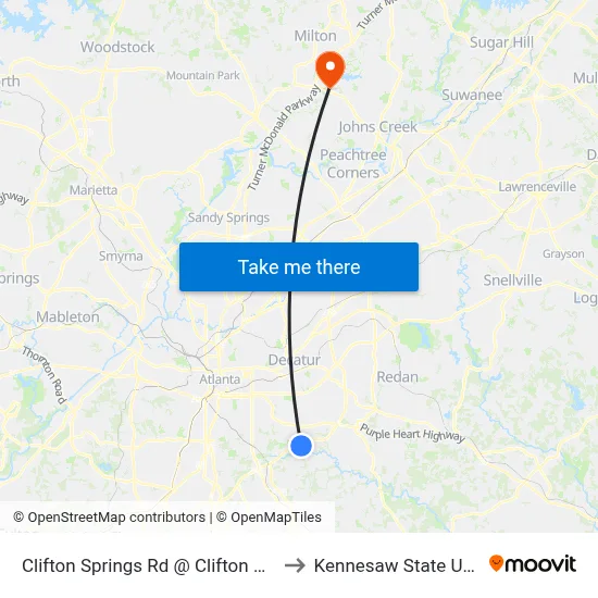 Clifton Springs Rd @ Clifton Springs Mnr to Kennesaw State University map