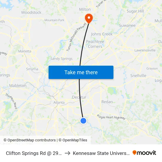 Clifton Springs Rd @ 2946 to Kennesaw State University map