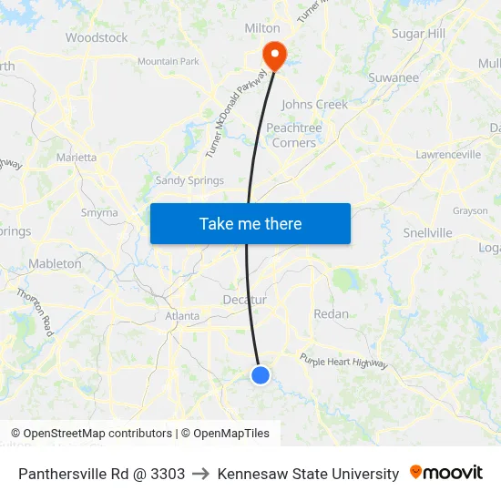 Panthersville Rd @ 3303 to Kennesaw State University map