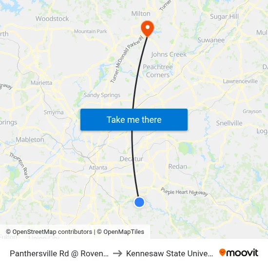 Panthersville Rd @ Rovena Ct to Kennesaw State University map