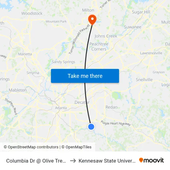 Columbia Dr @ Olive Tree Ct to Kennesaw State University map