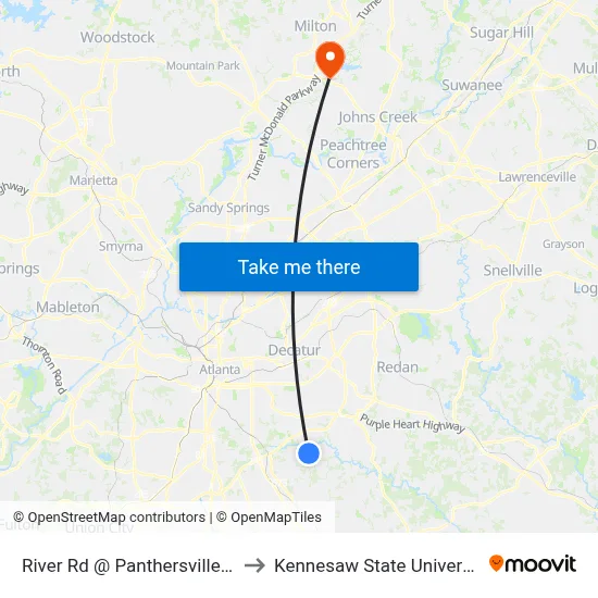River Rd @ Panthersville Rd to Kennesaw State University map