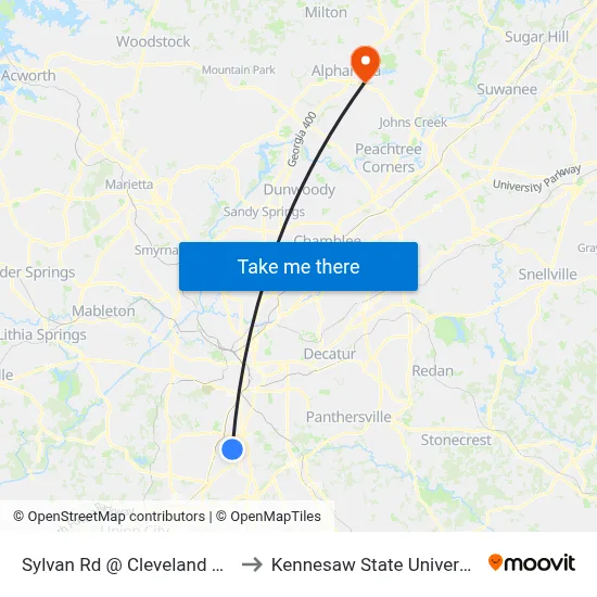 Sylvan Rd @ Cleveland Ave to Kennesaw State University map