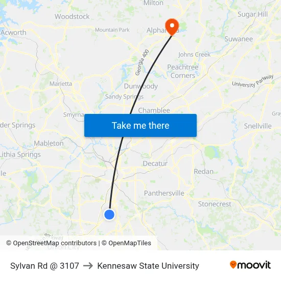 Sylvan Rd @ 3107 to Kennesaw State University map