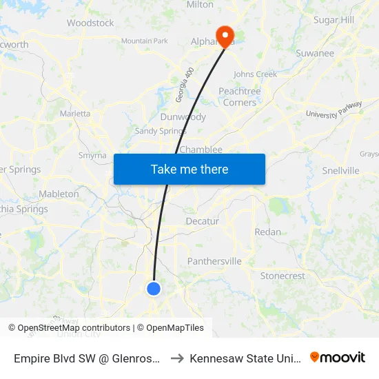 Empire Blvd SW @ Glenrose Cir SW to Kennesaw State University map