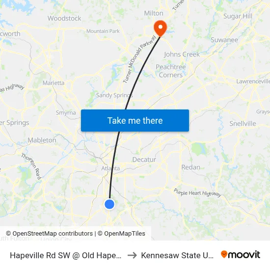 Hapeville Rd SW @ Old Hapeville Rd SW to Kennesaw State University map