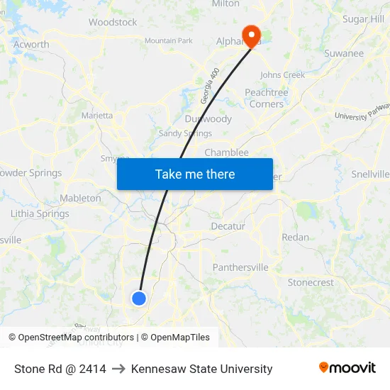 Stone Rd @ 2414 to Kennesaw State University map