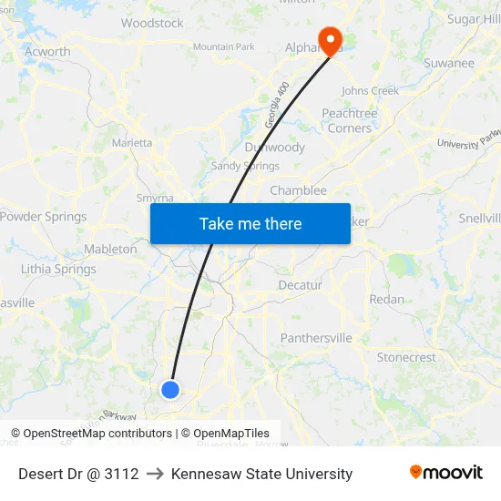Desert Dr @ 3112 to Kennesaw State University map