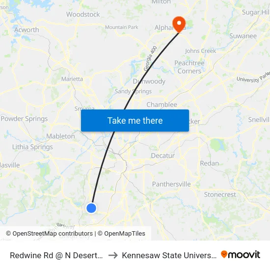 Redwine Rd @ N Desert Dr to Kennesaw State University map