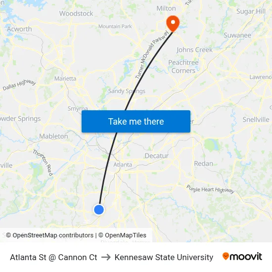 Atlanta St @ Cannon Ct to Kennesaw State University map