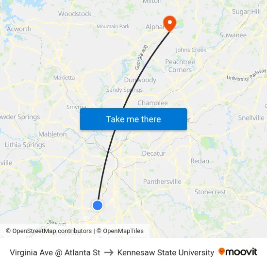Virginia Ave @ Atlanta St to Kennesaw State University map