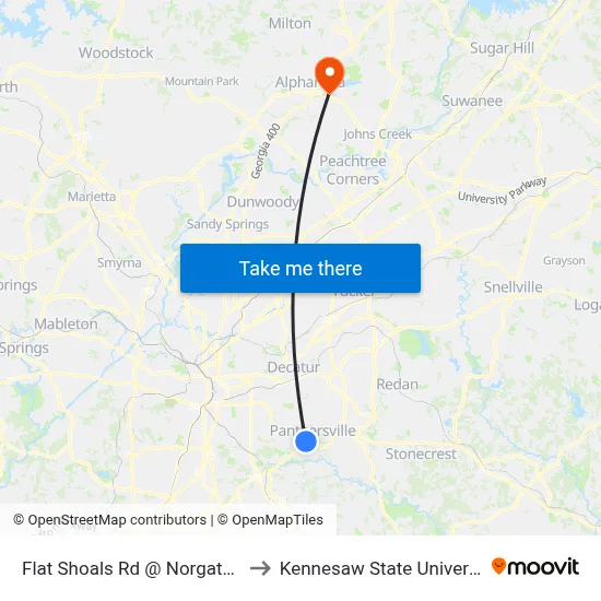 Flat Shoals Rd @ Norgate Ln to Kennesaw State University map