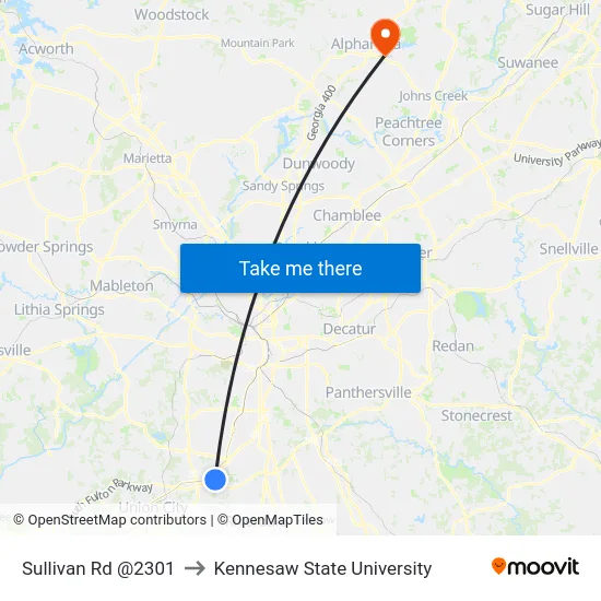 Sullivan Rd @2301 to Kennesaw State University map