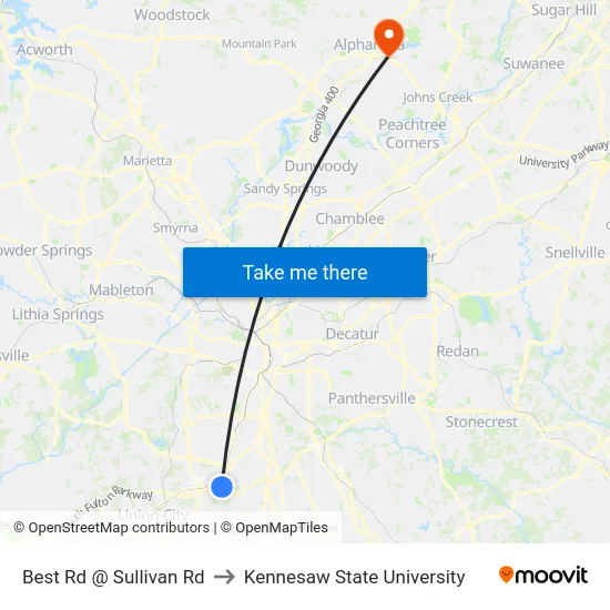 Best Rd @ Sullivan Rd to Kennesaw State University map