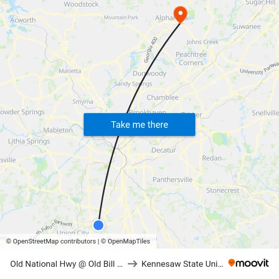 Old National Hwy @ Old Bill Cook Rd to Kennesaw State University map