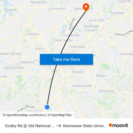 Godby Rd @ Old National Hwy to Kennesaw State University map