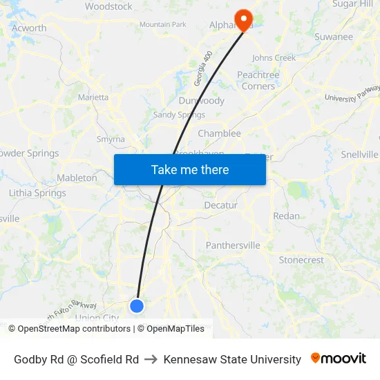 Godby Rd @ Scofield Rd to Kennesaw State University map