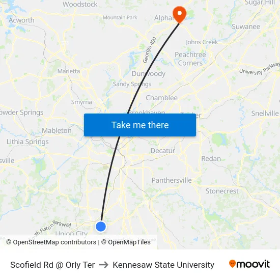 Scofield Rd @ Orly Ter to Kennesaw State University map