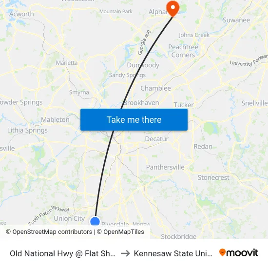 Old National Hwy @ Flat Shoals Rd to Kennesaw State University map