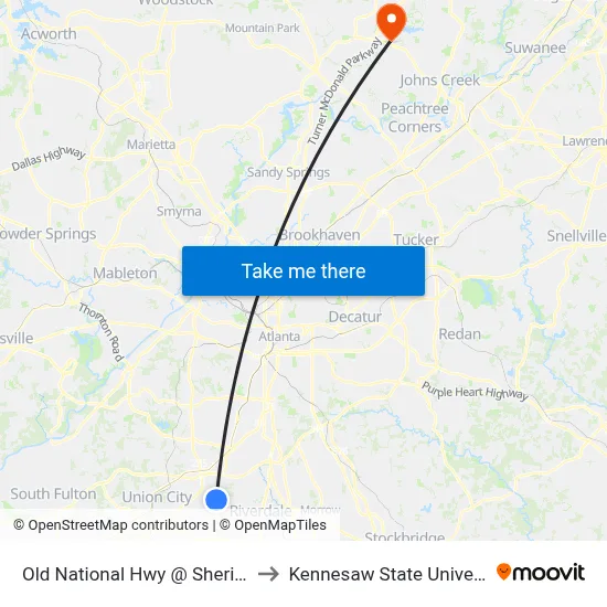Old National Hwy @ Sheriff Rd to Kennesaw State University map