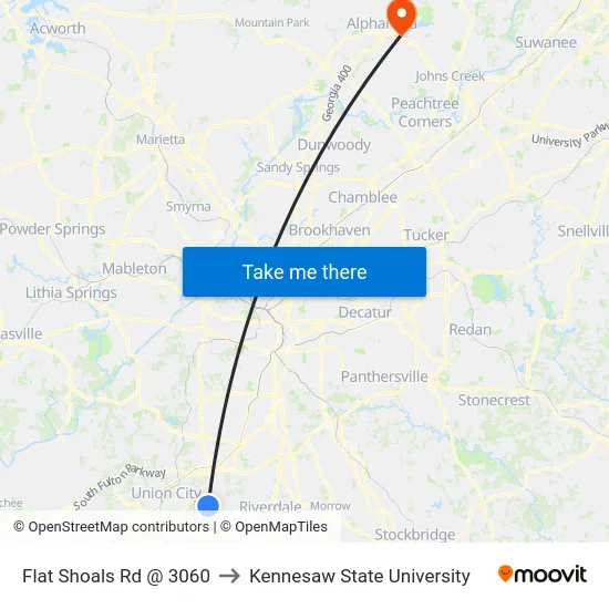 Flat Shoals Rd @ 3060 to Kennesaw State University map