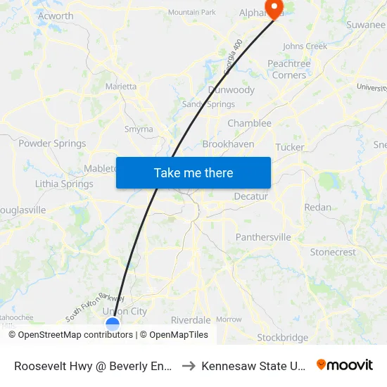 Roosevelt Hwy @ Beverly Engram Pkwy to Kennesaw State University map