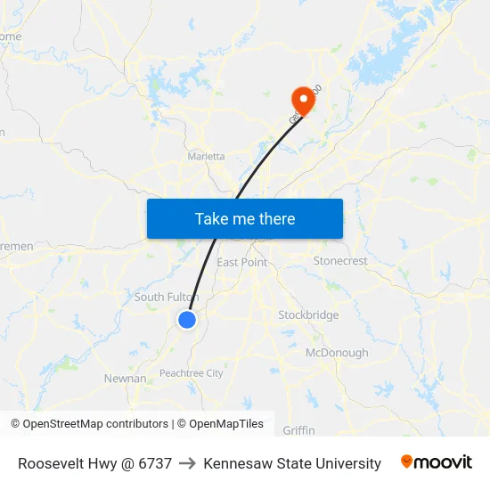 Roosevelt Hwy @ 6737 to Kennesaw State University map