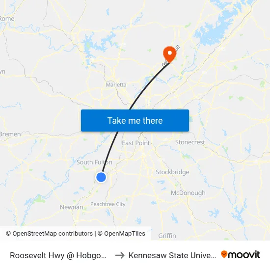 Roosevelt Hwy @ Hobgood Rd to Kennesaw State University map