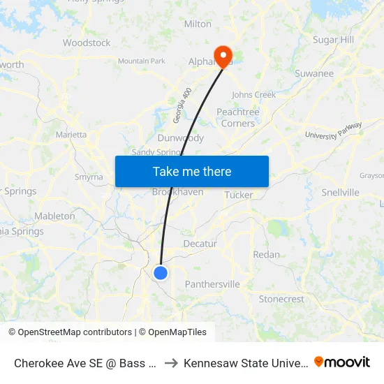 Cherokee Ave SE @ Bass St SE to Kennesaw State University map