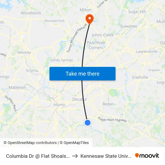 Columbia Dr @ Flat Shoals Pkwy to Kennesaw State University map