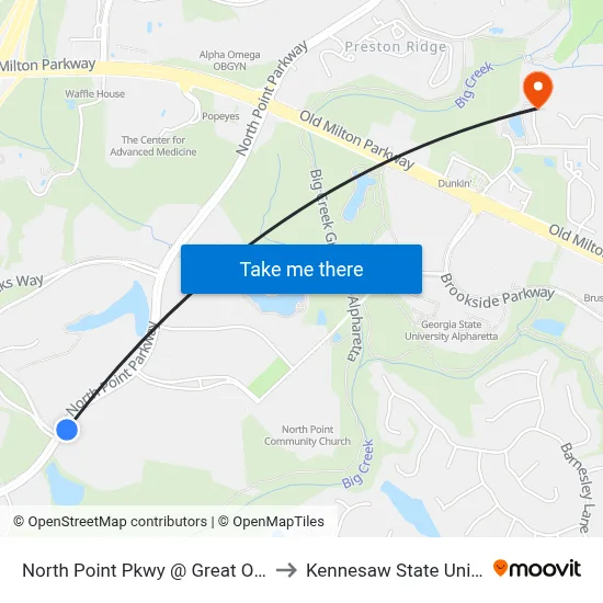 North Point Pkwy @ Great Oaks Way to Kennesaw State University map