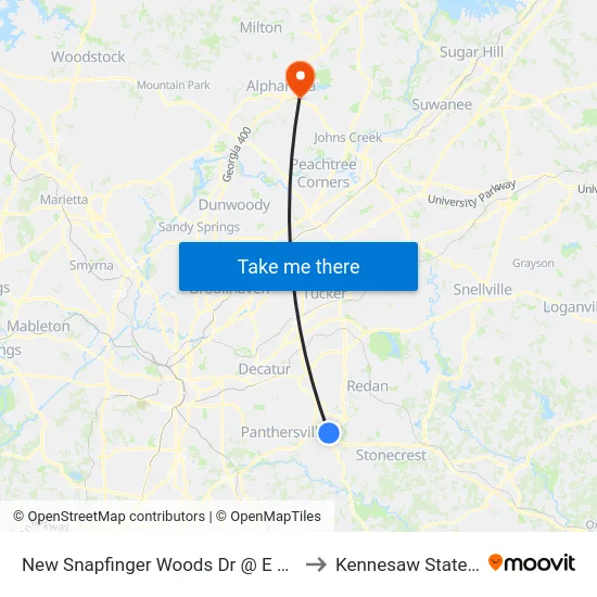 New Snapfinger Woods Dr @ E Wesley Chapel Way to Kennesaw State University map