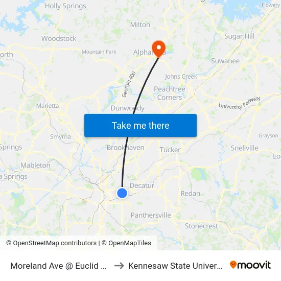 Moreland Ave @ Euclid Ave to Kennesaw State University map