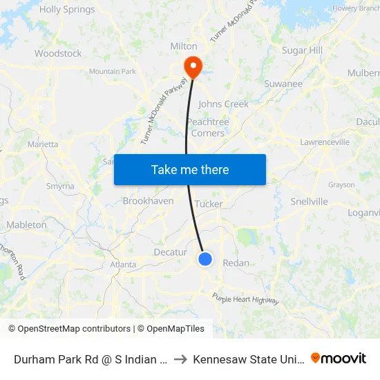 Durham Park Rd @ S Indian Creek Dr to Kennesaw State University map