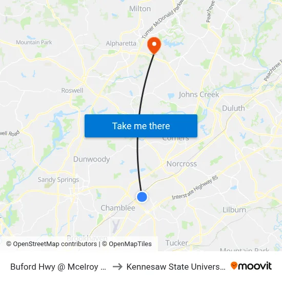 Buford Hwy @ Mcelroy Rd to Kennesaw State University map